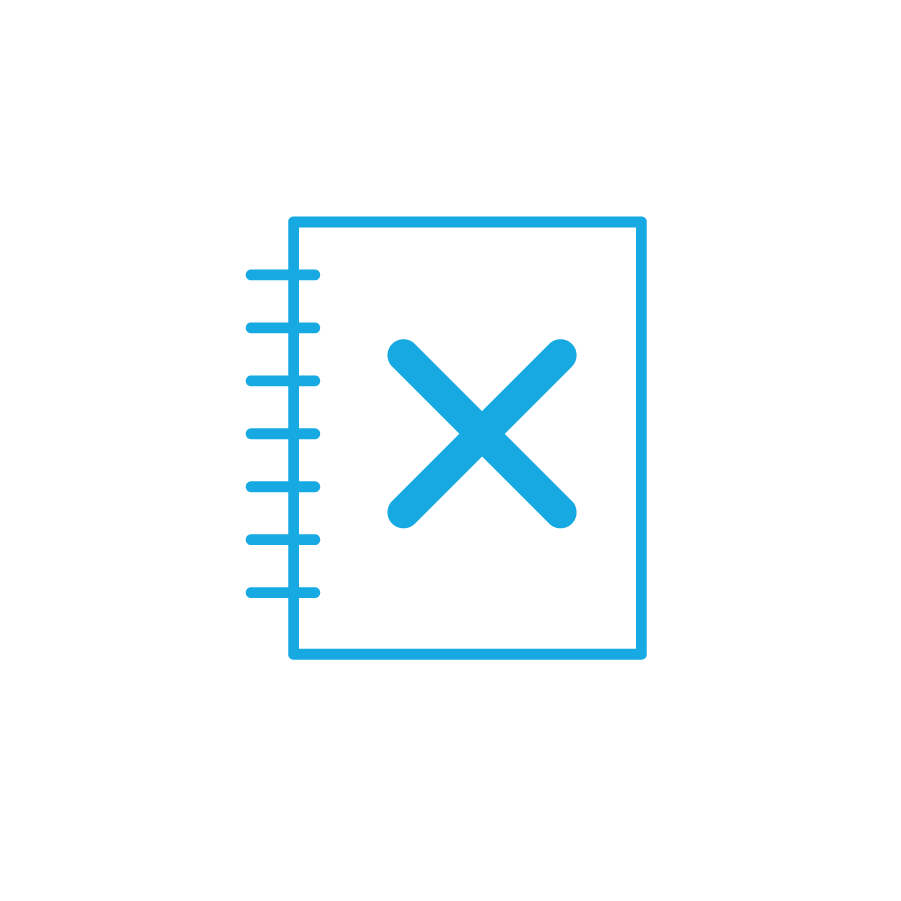 Icon of a planner with an X on it.