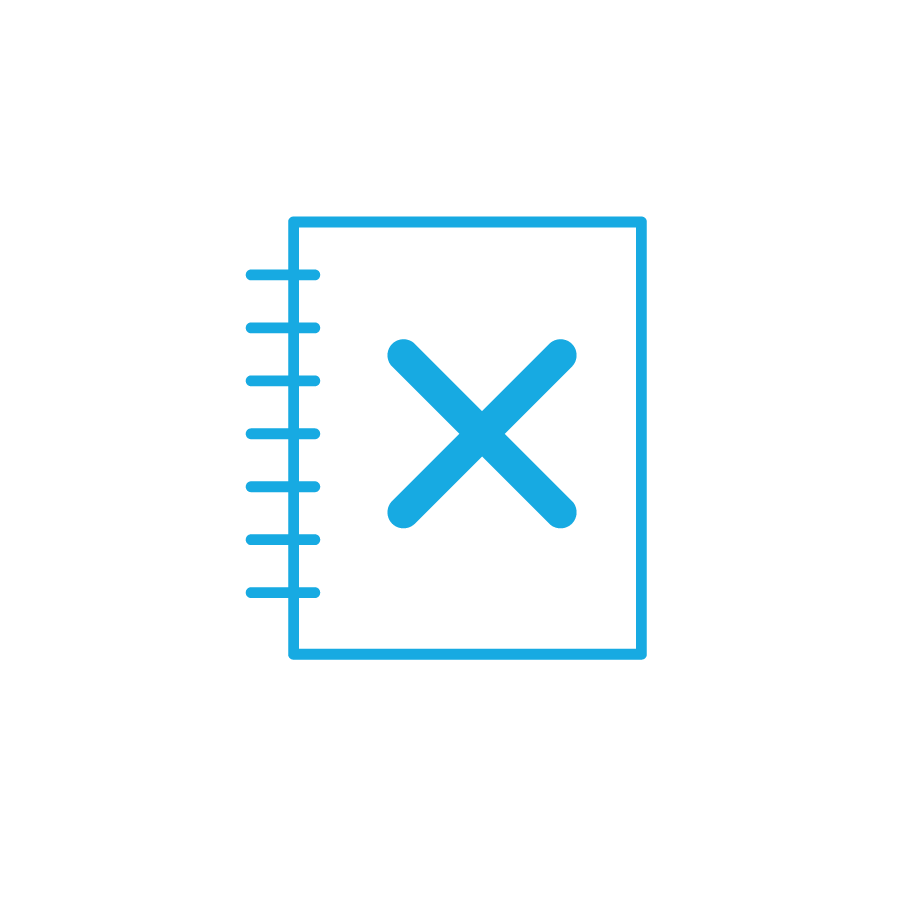 Icon of a planner with an X on it.