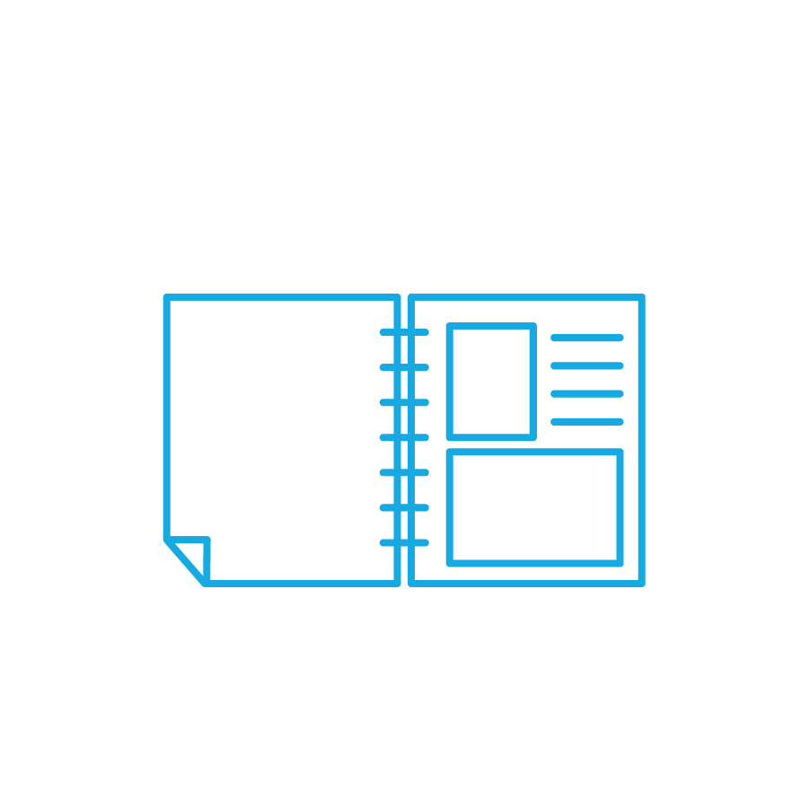 Icon of an open planner.
