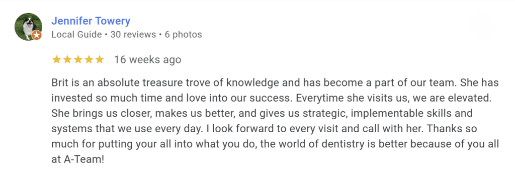 Google review of Dental A Team from Jennifer Towery